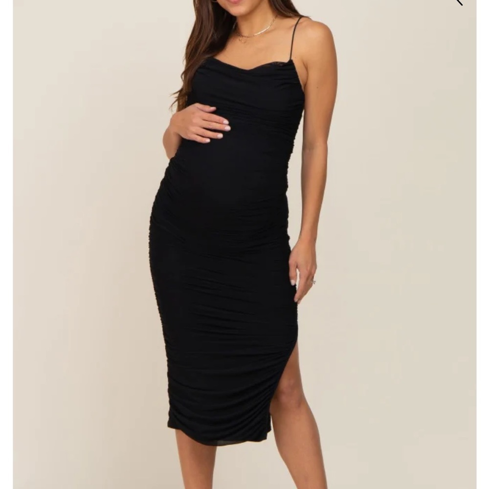 Maternity ruched black dress